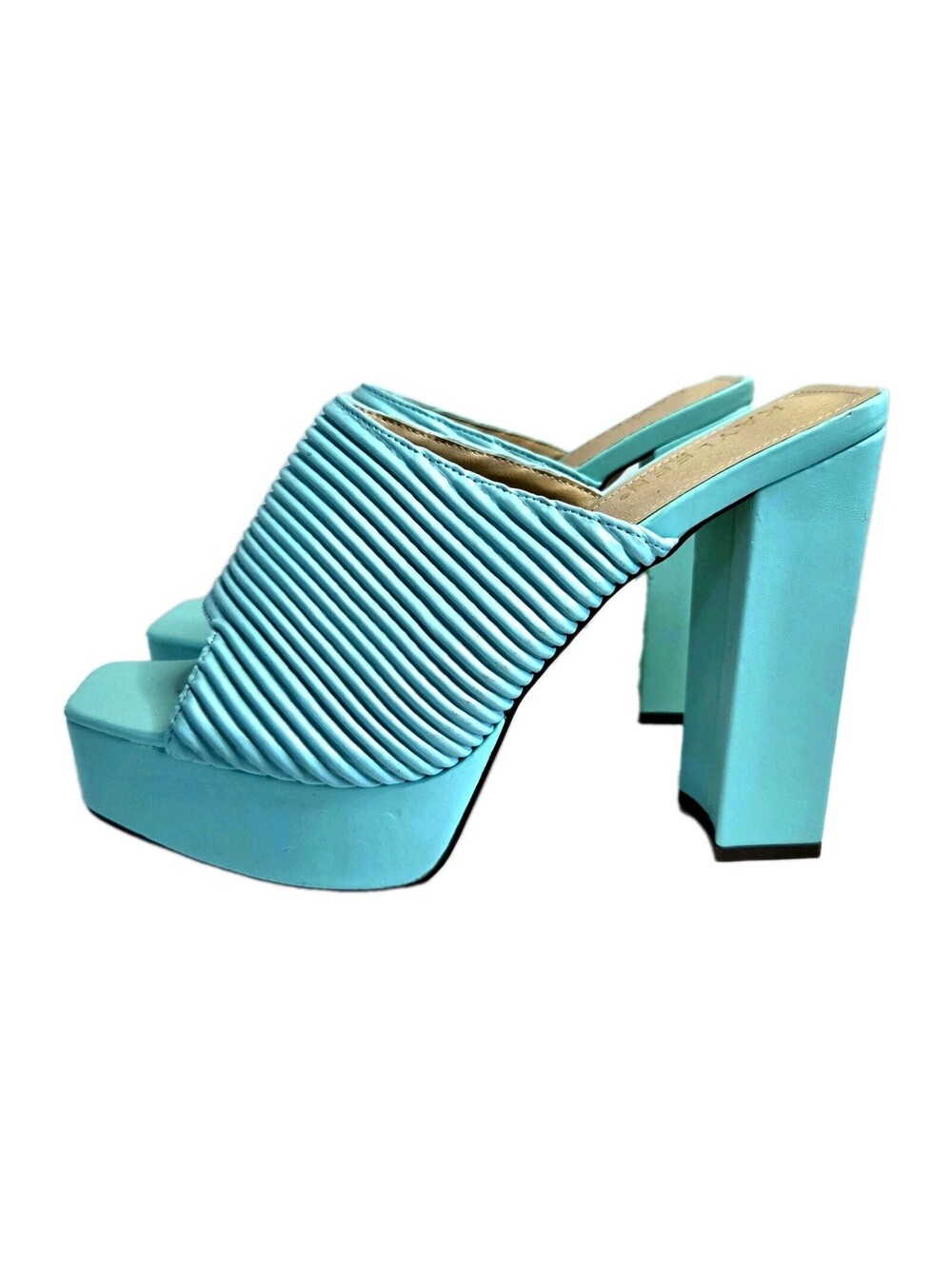 NEW Kayleen Turquoise Ribbed Platform Block Heel Slide Women's Size 9 Mule Rave